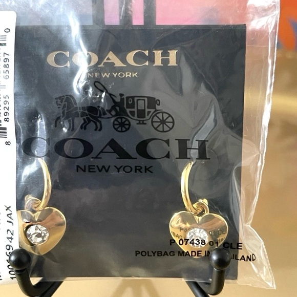 Coach Women's Signature Heart Dangle Drop Huggie  Earrings Gold-Tone NWT Dust - Picture 3 of 3